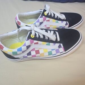 Vans Black Sneakers with Multicolor Checkered Pattern